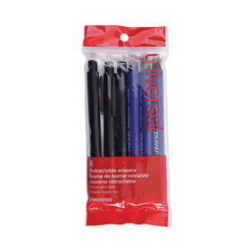 Universal UNV55106 Pen-Style Retractable Eraser, For Pencil Marks, White Eraser, Assorted Barrel Colors, 6/Pack