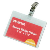 Universal UNV56006 Deluxe Clear Badge Holder w/Garment-Safe Clips, 2.25 x 3.5, White Insert, 50/Box