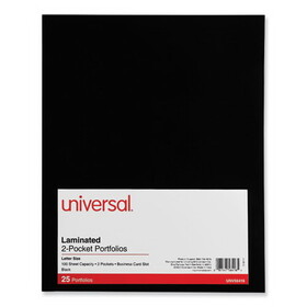 Universal UNV56416 Laminated Two-Pocket Folder, Cardboard Paper, 100-Sheet Capacity, 11 x 8.5, Black, 25/Box