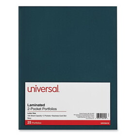 Universal UNV56418 Laminated Two-Pocket Folder, Cardboard Paper, 100-Sheet Capacity, 11 x 8.5, Navy, 25/Box