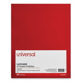 Universal UNV56420 Laminated Two-Pocket Folder, Cardboard Paper, Red, 11 x 8 1/2, 25/Pack