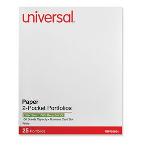 Universal UNV56604 Two-Pocket Portfolio, Embossed Leather Grain Paper, 11 x 8.5, White, 25/Box
