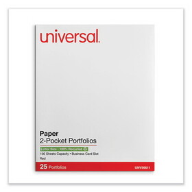 Universal UNV56611 Two-Pocket Portfolio, Embossed Leather Grain Paper, 11 x 8.5, Red, 25/Box