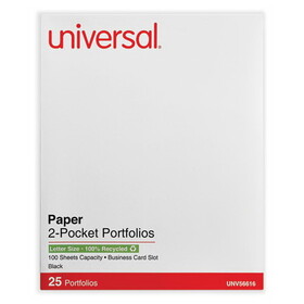 Universal UNV56616 Two-Pocket Portfolio, Embossed Leather Grain Paper, Black, 25/box