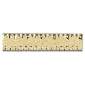 Universal UNV59021 Flat Wood Ruler W/double Metal Edge, 12", Clear Lacquer Finish