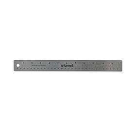 Universal UNV59023 Stainless Steel Ruler W/cork Back And Hanging Hole, 12", Silver