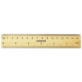 Universal UNV59024 Flat Wood Ruler, Standard/Metric, 6" Long