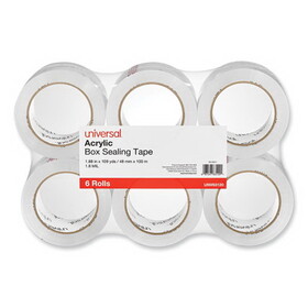 Universal UNV63120 Deluxe General-Purpose Acrylic Box Sealing Tape, 1.7 mil, 3" Core, 1.88" x 109 yds, Clear, 6/Pack