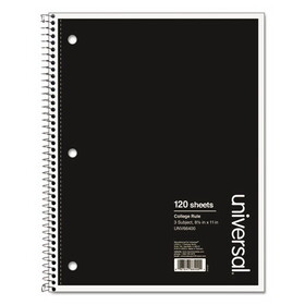 Universal UNV66400 3 Sub. Wirebound Notebook, 8 1/2 X 11, College Rule, 120 Sheets, Assorted Cover