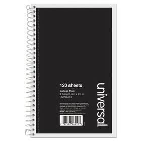 Universal UNV66410 3 Sub. Wirebound Notebook, 6 X 9 1/2, College Rule, 150 Sheets, Assorted Cover