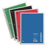 Universal UNV66614 1 Subject Wirebound Notebook, 10.5 x 8, College Rule, 70 Sheets, Assorted, 4/PK