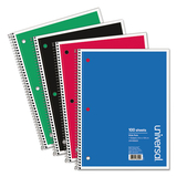 Universal UNV66620 1 Sub. Wirebound Notebook, 8 X 10 1/2, Wide Rule, 100 Sheets, Assorted Cover