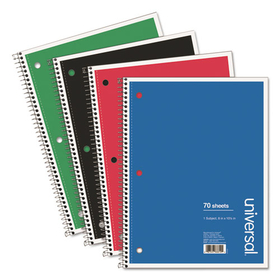 Universal UNV66624 Wirebound Notebook, 1-Subject, Wide/Legal Rule, Assorted Cover Colors, (70) 10.5 x 8 Sheets, 4/Pack