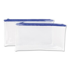 Universal UNV69025 Zippered Wallets/Cases, Transparent Plastic, 11 x 6, Clear/Blue, 2/Pack