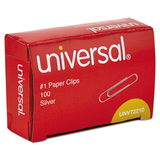 UNIVERSAL OFFICE PRODUCTS UNV72210BX Paper Clips, Smooth Finish, No. 1, Silver, 100/box
