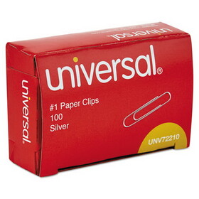 Universal UNV72210CT Paper Clips, #1, Smooth, Silver, 100 Clips/Box, 10 Boxes/Pack, 12 Packs/Carton