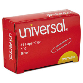 Universal UNV72210 Paper Clips, #1, Smooth, Silver, 100 Clips/Box, 10 Boxes/Pack
