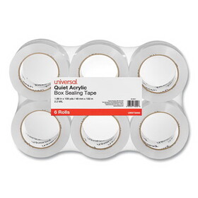 Universal UNV73000 Quiet Tape Box Sealing Tape, 3" Core, 1.88" x 109 yds, Clear, 6/Pack