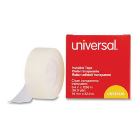 Universal UNV83436 Invisible Tape, 3/4" X 1296", 1" Core, Clear