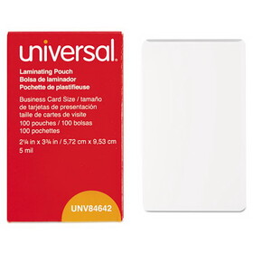 Universal UNV84642 Clear Laminating Pouches, 5 Mil, 2 1/4 X 3 3/4, Business Card Size, 100/box