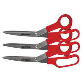 Universal UNV92019 General Purpose Stainless Steel Scissors, 7.75" Long, 3" Cut Length, Offset Red Handle, 3/Pack