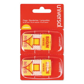 Universal UNV99005 Arrow Page Flags, "Sign Here", Yellow/Red, 50 Flags/Dispenser, 2 Dispensers/Pack