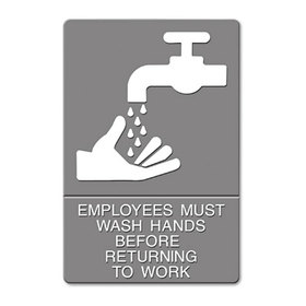 U. S. STAMP & SIGN USS4726 Ada Sign, Employees Must Wash Hands... Tactile Symbol/braille, 6 X 9, Gray