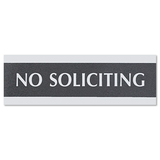 U. S. STAMP & SIGN USS4758 Century Series Office Sign, No Soliciting, 9 X 3, Black/silver