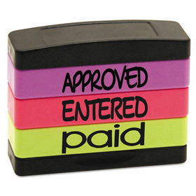 Stack Stamp USS8802 Interlocking Stack Stamp, APPROVED, ENTERED, PAID, 1.81" x 0.63", Assorted Fluorescent Ink