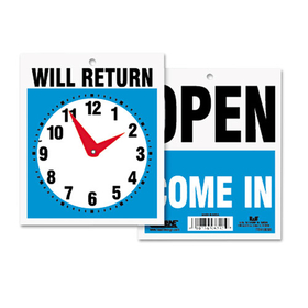 U. S. STAMP & SIGN USS9382 Double-Sided Open/will Return Sign W/clock Hands, Plastic, 7 1/2 X 9