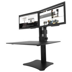 Victor VCTDC350A High Rise Dual Monitor Standing Desk Workstation, 28" x 23" x 10.5" to 15.5", Black
