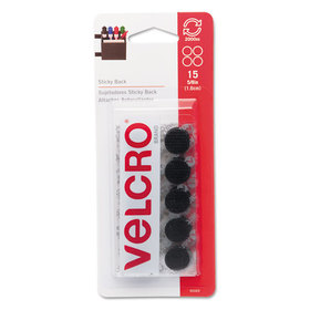 VELCRO USA, INC. VEK90069 Sticky-Back Hook And Loop Dot Fasteners On Strips, 5/8 Dia., Black, 15 Sets/pack