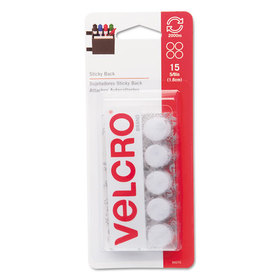 VELCRO USA, INC. VEK90070 Sticky-Back Hook And Loop Dot Fasteners On Strips, 5/8 Dia., White, 15 Sets/pack