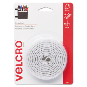 Velcro VEK90087 Sticky-Back Fasteners with Dispenser, Removable Adhesive, 0.75" x 5 ft, White