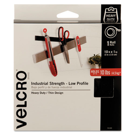 Velcro 91100 Industrial Strength Hook & Loop Fasteners, 1" x 10ft Roll, Black