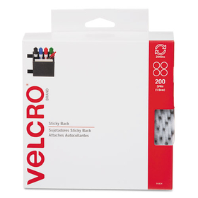 Velcro VEK91824 Sticky-Back Fasteners, 3/4" Dia. Coins, White, 200/bx