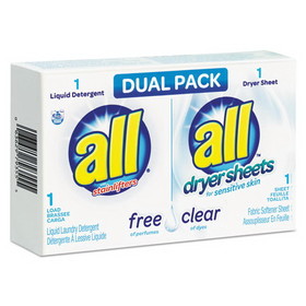 all 1R-2979355 Free Clear HE Liquid Laundry Detergent/Dryer Sheet Dual Vend Pack, 100/Ctn