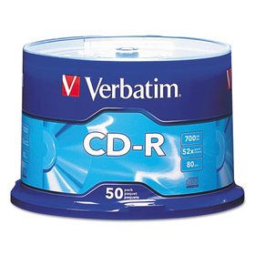 Verbatim VER94691 Cd-R Discs, 700mb/80min, 52x, Spindle, Silver, 50/pack