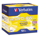 Verbatim VER94839 Dvd+rw Discs, 4.7gb, 4x, W/slim Jewel Cases, Pearl, 10/pack