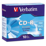 Verbatim VER94935 Cd-R Discs, 700mb/80min, 52x, W/slim Jewel Cases, Silver, 10/pack