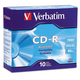 Verbatim VER94935 CD-R Recordable Disc, 700 MB/80 min, 52x, Slim Jewel Case, Silver, 10/Pack