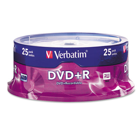 Verbatim VER95033 DVD+R Recordable Disc, 4.7 GB, 16x, Spindle, Silver, 25/Pack