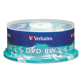 Verbatim VER95179 DVD-RW Rewritable Disc, 4.7 GB, 4x, Spindle, Silver, 30/Pack