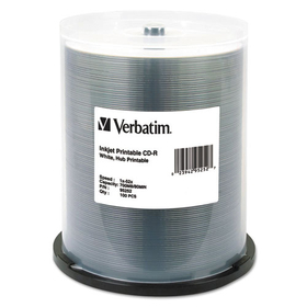 Verbatim VER95252 CD-R Printable Recordable Disc, 700 MB, 52x, Spindle, White, 100/Pack