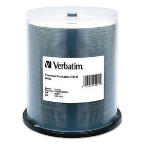 Verbatim VER95253 CD-R DataLifePlus Printable Recordable Disc, 700 MB/80 min, 52x, Spindle, White, 100/Pack
