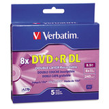 Verbatim VER95311 Dual-Layer Dvd+r Discs, 8.5gb, 8x, W/jewel Cases, 5/pack, Silver