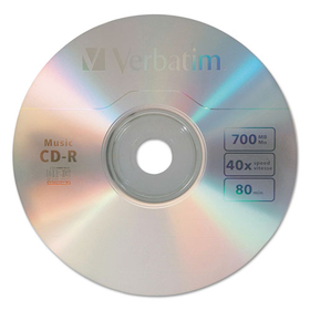Verbatim VER96155 CD-R Music Recordable Disc, 700 MB/80 min, 40x, Spindle, Silver, 25/Pack