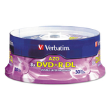 Verbatim VER96542 Dual-Layer Dvd+r Discs, 8.5gb, 8x, Spindle, 30/pk, Silver