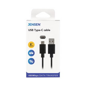 JENSEN VOXJU832AC6V USB-A to USB-C Cable, 6 ft, Black
