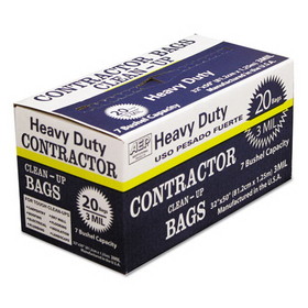 AEP WBI186470 Heavy-Duty Contractor Clean-Up Bags, 60 gal, 3 mil, 32" x 50", Black, 20/Carton